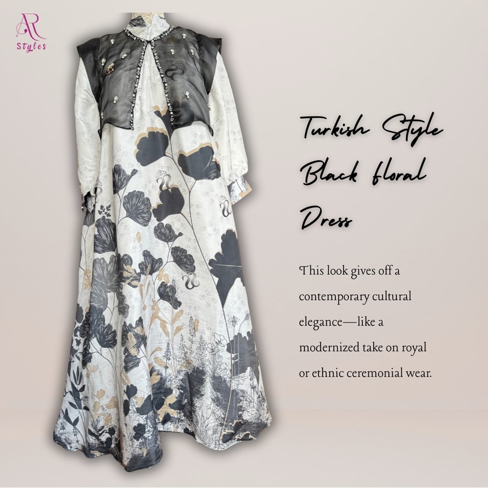 NWT Turkish Style Black and White Floral Maxi Dress